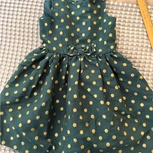 Girls Size 8 Gymboree Green Gold Polka Dot Party Dress Bow Tulle Holiday Cute
